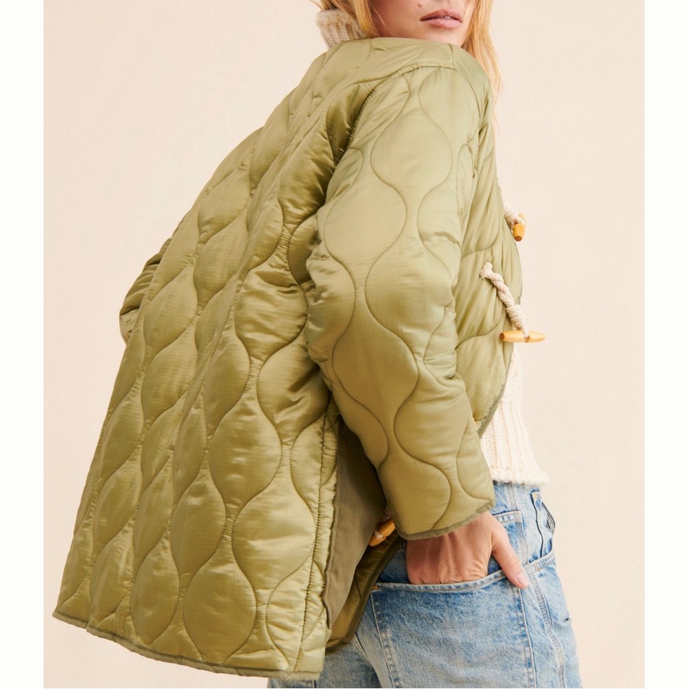 Anthropologie Olive Green Quilted Toggle Jacket - Picture 4 of 9